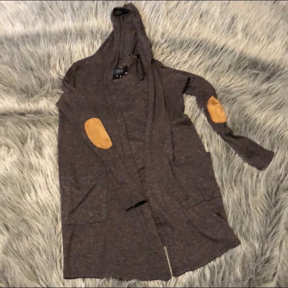 Hooded cardigan with elbow patches